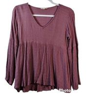 Sim & Sam Dusty Rose Peplum Long Sleeve Top Size Small