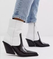 ASOS DESIGN Rory premium leather western boots in black white sz 5