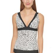 NWT DKNY Womens Printed Tankini Top Brush Dots Soft White