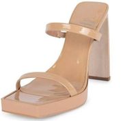 NEW  Hustler Dusty Nude Patent Squared Open Toe Heeled Sandals