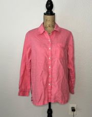 Womens Neon Pink Linen Button Down Shirt size M Barbie Casual