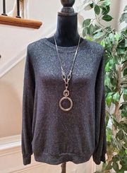 Work Shop Women Charcoal Rayon Long Sleeve Round Neck Pullover Knit Sweater XS