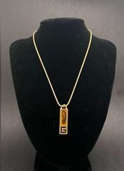 Vintage 1977 GIVENCHY G Logo Gold Plated Rope Necklace Gold bar design Signed
