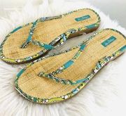 *New* Vera Bradley Blue & Tan Straw Flip Flop Slip on Sandals ~ Size 10