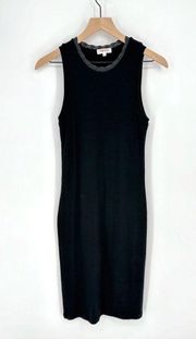 Goldie Lewinter Verona Ribbed Bodycon Dress Pointelle Trim in Black Women's S