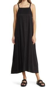 Nordstrom Women's Black Linen Blend Sleeveless Midi Dress Pockets M NWT