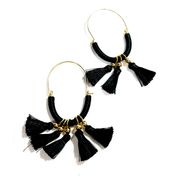 LOFT Black & Gold Tassel Hoop Earrings