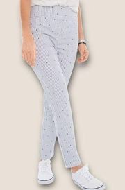 Chico’s So Slimming Brigitte Dot-Stripe Slim Ankle Pants Blue White 0.5P FLAWS