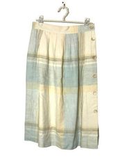 Chaus vintage slow fashion cream pleated plaid side  knee length skirt 14