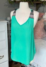 Ya Los Angeles Silk Tank Womens Large Top Needlepoint Open Back Flowy