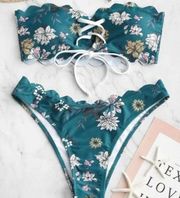 Zaful Blue Floral Print Strapless Bikini Set. Size Small. NWT!