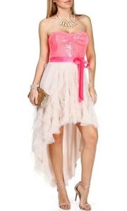 Prom Formal 
 Pink & Tan High Low Evening Strapless Dress Size 3