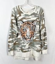 Camouflage Camo Tiger Graphic Oversized Sweatshirt Large L