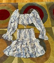 Two Piece Matching Set Snakeskin Print Ruffle Skirt Crop Top Small