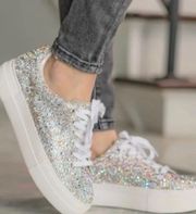 Suton Silver Rhinestone Platform Sneakers size 7.5