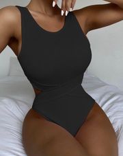 Cross cut out monokini one piece black