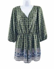 Alya Buckle Green Printed V-Neck Romper M