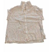 Sanctuary Striped Boxy Top Large Short Sleeve Pink Button Up Shirt Linen Blend