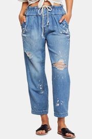 Free People Mixed Up Distressed Utility Jeans