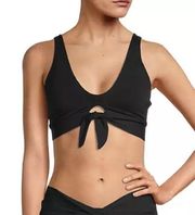 Robin Piccone Ava Elongated Scoop Neck Self-Tie  Bikini Top Black XS NWT