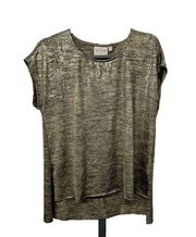 Dantelle Anthropologie Gold Metallic Shimmer High Low Top Dolman Sleeve Size S