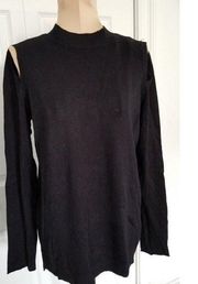 Kensie Womens Top Mock Neck Pullover Cold Shoulder L/S Black Sweater Size S