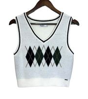 Hollister Cropped Sweater Vest Women's L Argyle Preppy 90's Y2K Cricket Academia