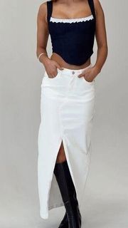 Batkins White Denim Front Slit Maxi Skirt 16