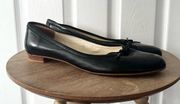 Burberry Solid Black All Leather Bow Tie Classic Ballet Flats Made In Spain 40