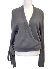 Athleta Knit Wrap-Front Sweater Top Long Sleeve Ballet Dance Gray size XL