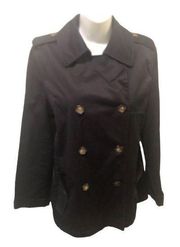 Coach Short Double Breasted Trench Coat Sz. M Black Pockets Flawed Belt MIA