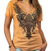 NWT AFFLICTION WOMEN VLR S/S V-NECK ORANGE DYE TEE SZ MEDIUM