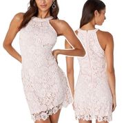 Lulus  Love Poem Blush Pink Crochet Floral Lace Formal Halter Mini Dress Medium