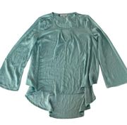 Jennifer Lopez Shirt Womens X-Small Green Blue Long Sleeve Keyhole High-Low Top