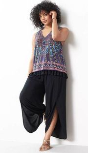 TART Black NIMA Smocked Stretch Waist-Band Front Slit Breezy Pants Size 2X