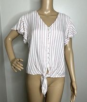 Sim & Sam Striped Button Down Tie Top