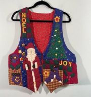 Vintage Hand Crafted Christmas Noel Quilted Reversible Vest