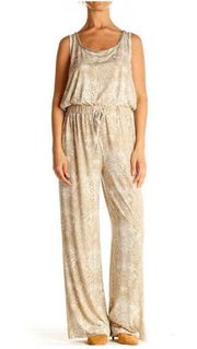 Juicy Couture Womens size Medium Animal Snake Print Jumpsuit Wide Leg Beige