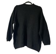 Missguided Black Waffleknit Oversized Crew Neck Chunky Knit Sweater size 6 / 8