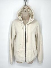 Cotton Citizen NEW Women's Distressed Hoodie in Bone Size M Long Sleeve Full Zip