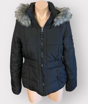 Women’s Medium Black Puffer Faux Fur Trimmed Hooded Jacket