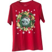 Handmade Ugly Christmas 3-D Holiday Cat Lover Red Short Sleeve Shirt Size Medium