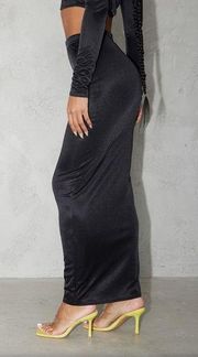NWT - Pretty Little Thing - Black High Shine Low Rise Midaxi Skirt