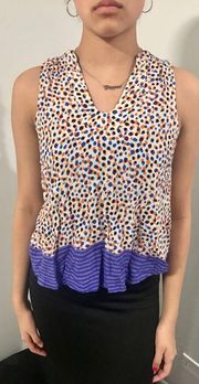 MAEVE Anthropologie Emma Blue Orange Polka Dot Sleeveless Swing Tank Top Sz 0