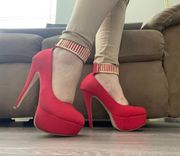 Women’s Pumps Heels Shoes Ankle Strap Zipper Back Suede Red Sz 8.5
