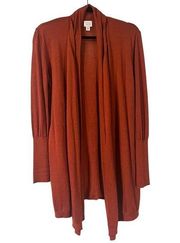 Evereve Peyton Jenson  Open Front Knit Cardigan Sweater Rust Red Womize Medium