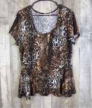 Cato Animal Print Size XL Peplum Scoop-neck Short Sleeve Top