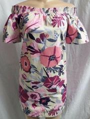 "LOFT" MULTI-COLOR FLORAL OFF-SHOULDER SHIFT DRESS SIZE: L NWT