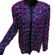 Laurence Kazar Vintage 80s Silk Beaded Sequin Gaudy Party Glam Festival Jacket