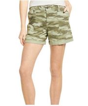 Caslon Women's Rolled Cuff Twill Green Camo Midi Shorts Small NWT